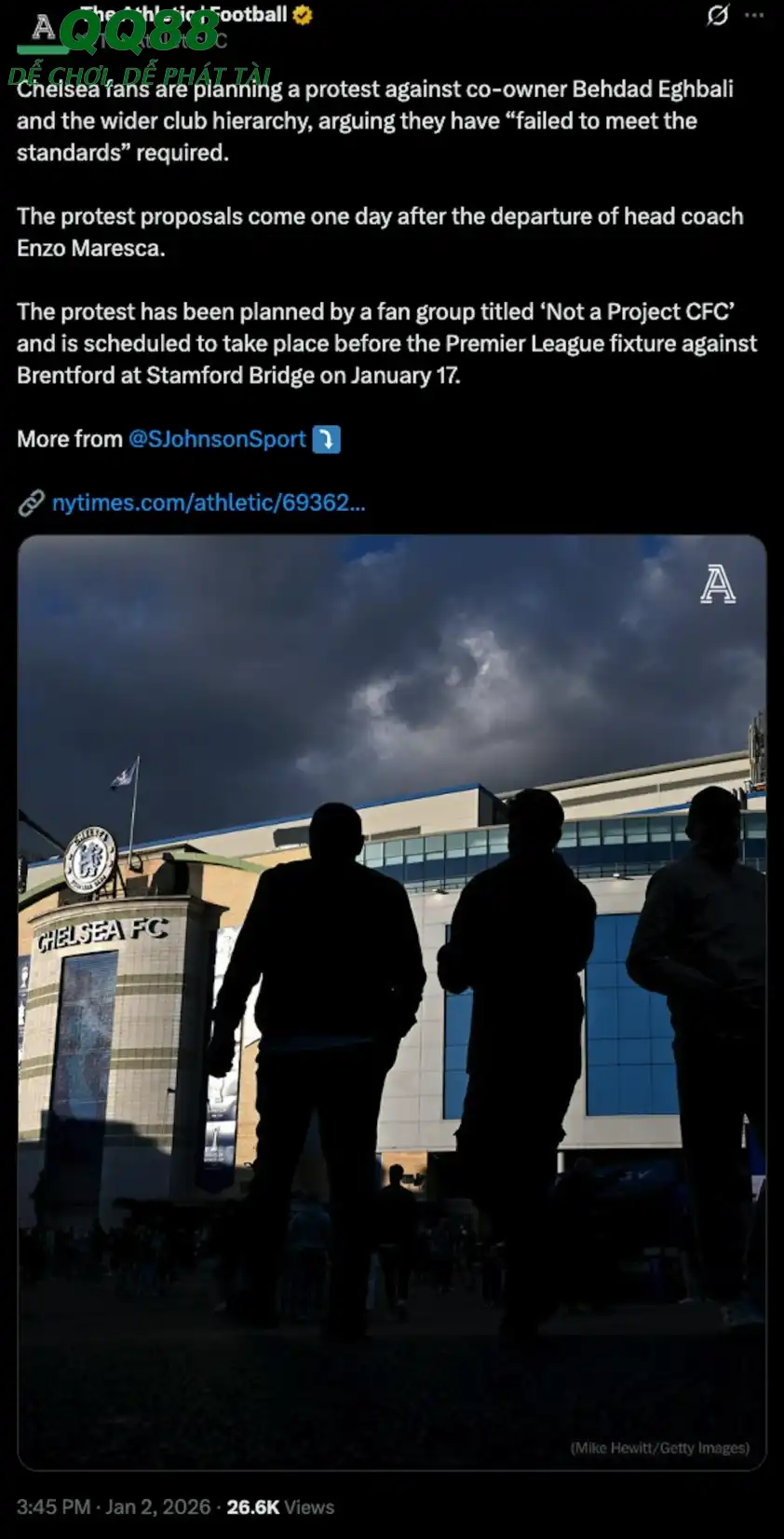 Bài đăng về thông tin của cuộc biểu tình của các CĐV Chelsea. Bài đăng về thông tin của cuộc biểu tình của các CĐV Chelsea.